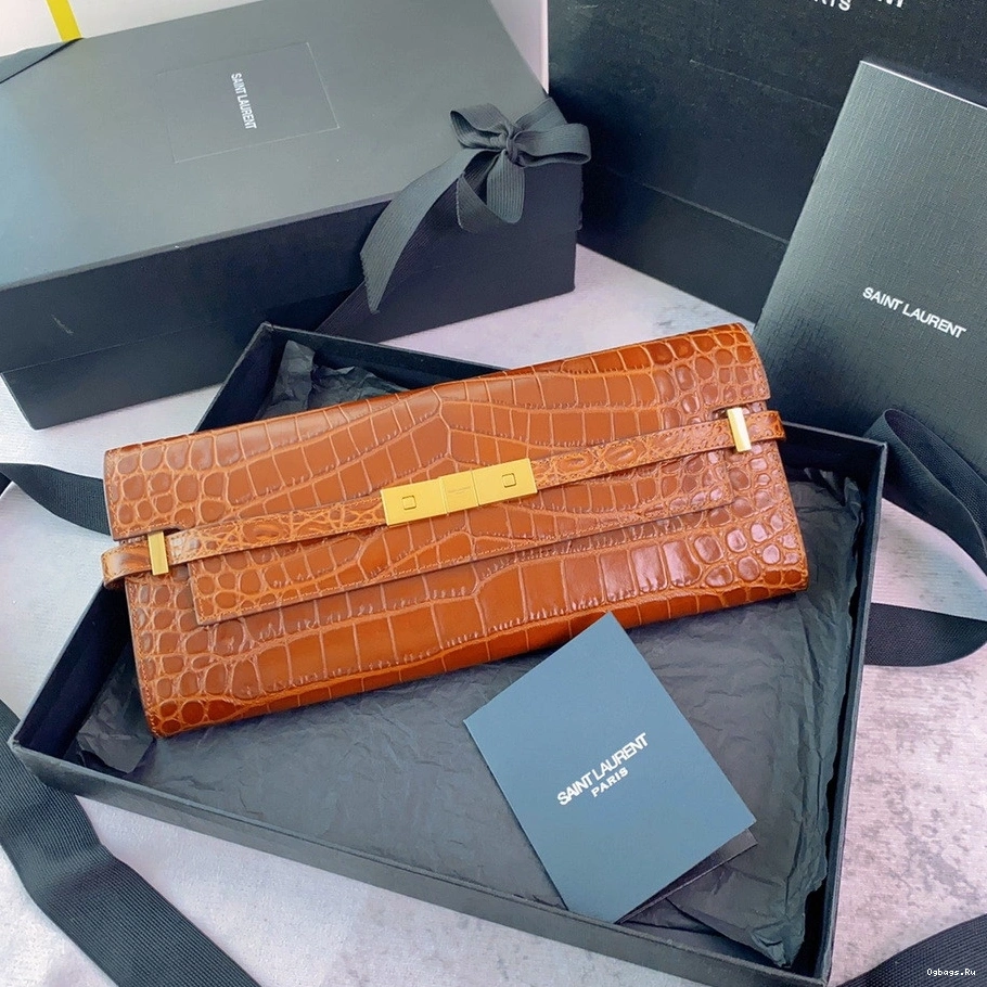 YSL LEATHER CLUTCH CROCODILE-EMBOSSED IN MANHATTAN 0712